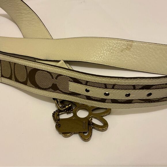 COACH Monogram White & Tan Leather Belt. Sz. Large main image 4
